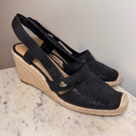 Ralph Lauren Shoes - Ralph Lauren Wedges Size 9.5 M Fabric Upper black sandals shoes